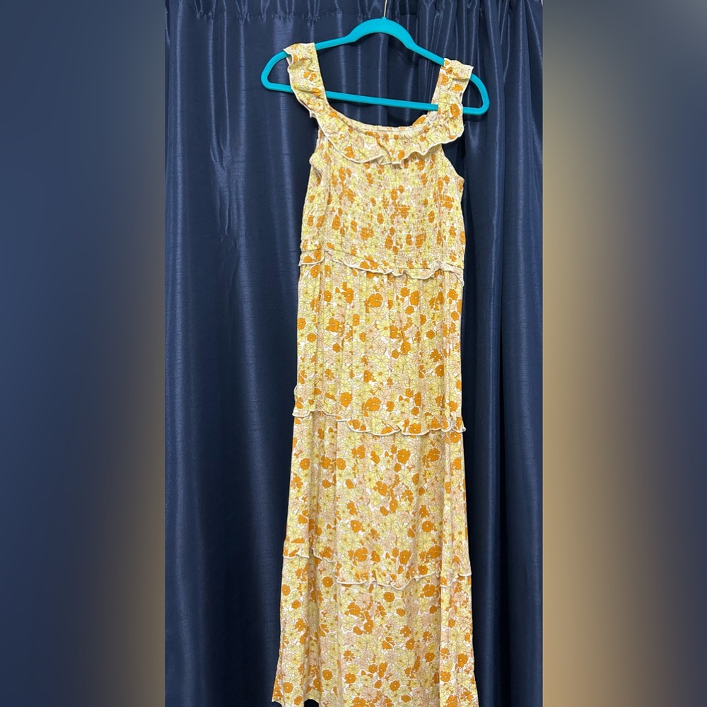 Sunlit Floral Ruffle Maxi Dress in Yellow